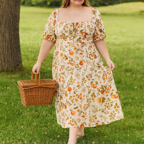 Cider Dresses & Skirts - Cider Ivory Milkmaid Puff Sleeve Midi Dress Size OXL